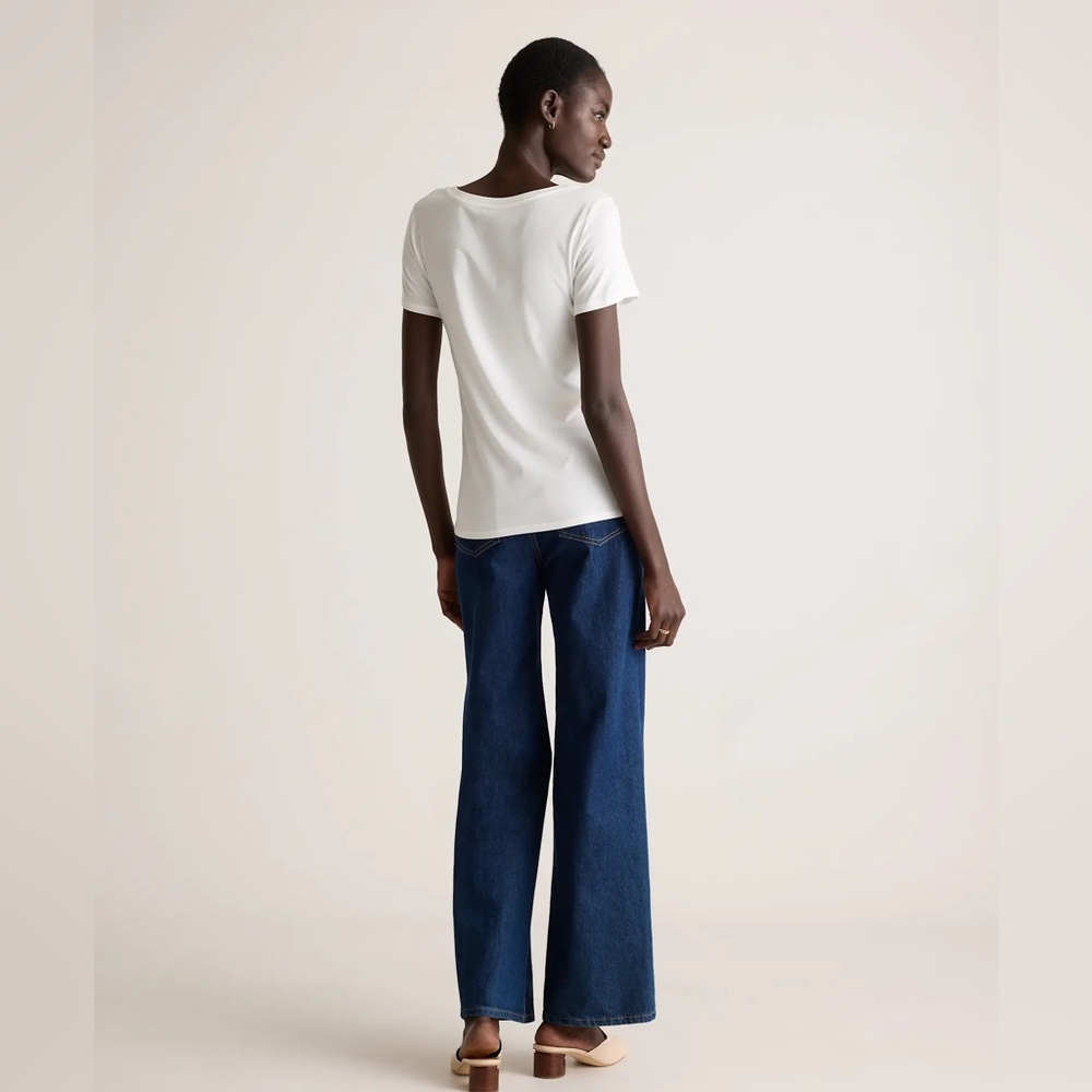 NWT QUINCE Cotton Modal Scoop Neck Tee Large White 6660 - Picture 3 of 10